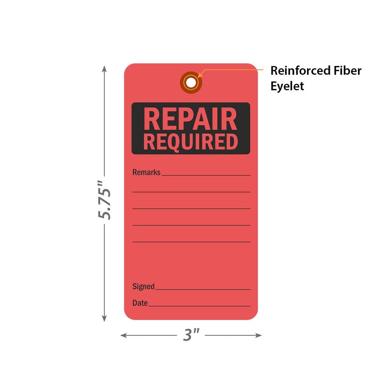SmartSign Repair Required Tags | 5 3/4" x 3" Fluorescent 13pt Cardstock Red Color Pack of 100 - Image 4